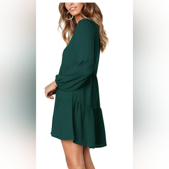 Nwot emerald green knee length Women's Long Sleeve V-neck dress 2XL - Picture 4 of 6